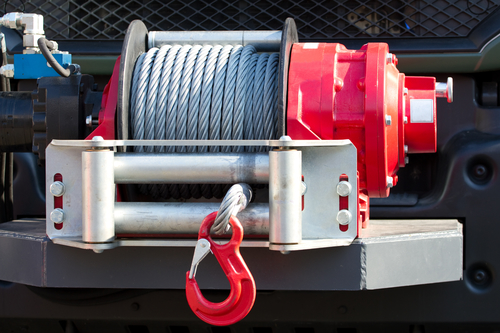 Detail photo of the car winch.